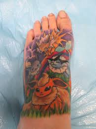 Coloured pokemon foot tattoo