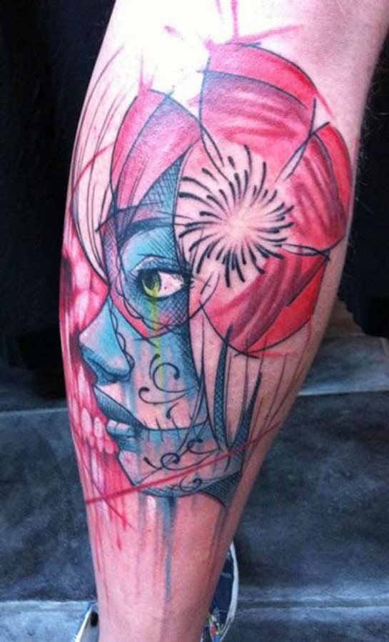 Coloured santa muerte girl tattoo