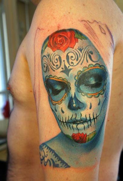 Colourful Santa Muerte tattoo