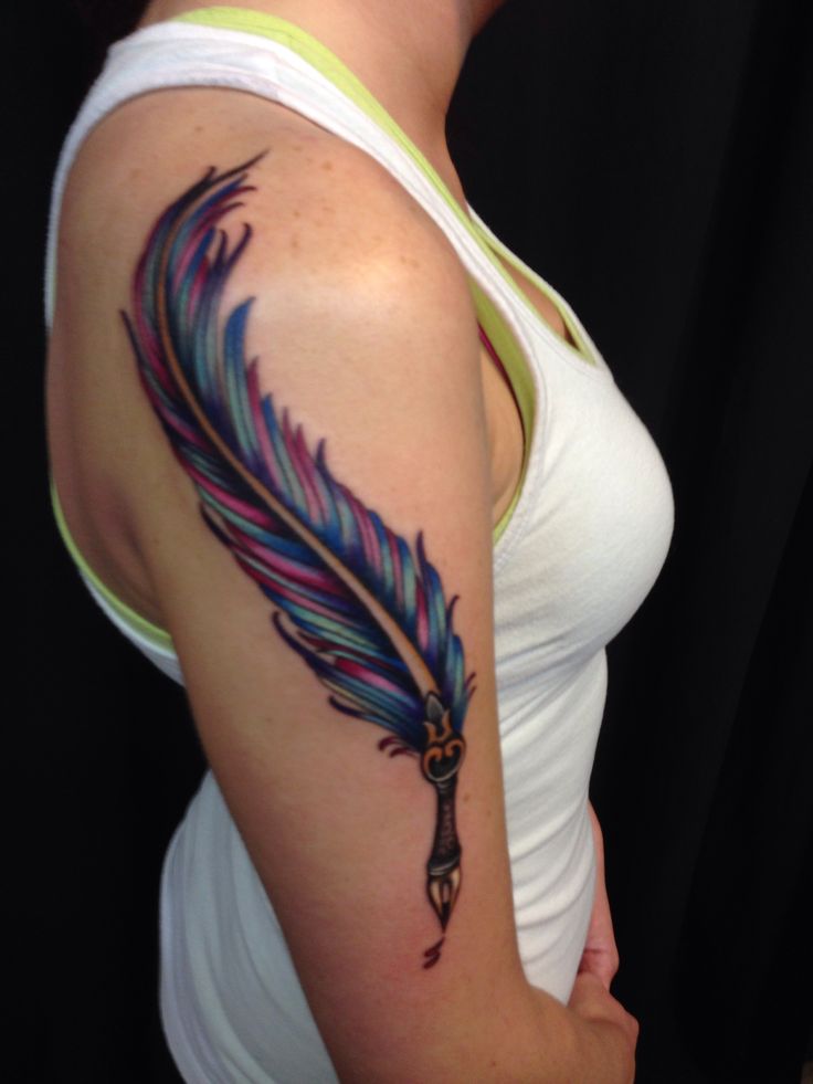 Colourful feather pen tattoo - | TattooMagz › Tattoo Designs / Ink