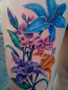 Colourful flowers tattoo by David Allen