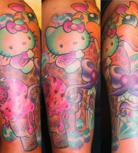 Colourful hello kitty tattoo
