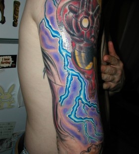 Colourful lightning full arm  tattoo