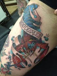 Colourful lobster leg tattoo