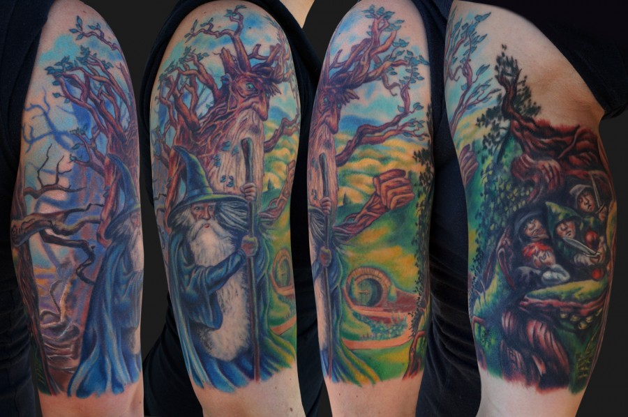 Colourful lord of the rings tattoo