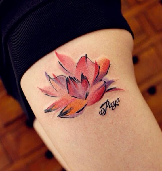 Colourful lotuts tattoo by Chen Jie