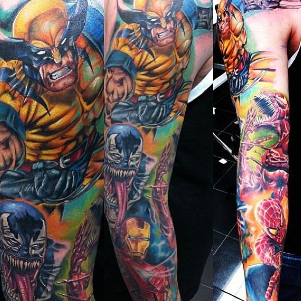 Colourful marvel warriors tattoo