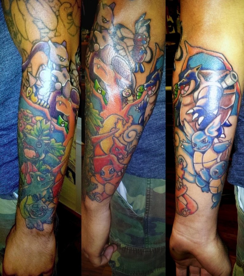 Colourful pokemon arm tattoo