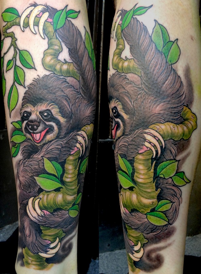 Colourful sloth tattoo