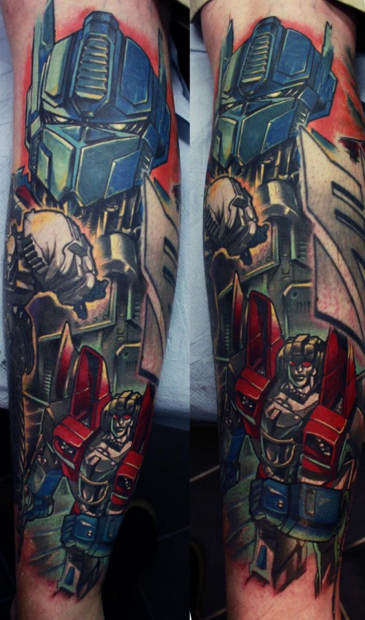 Colourful transformers tattoo