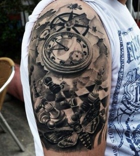 Compass tattoo and chess tattoo