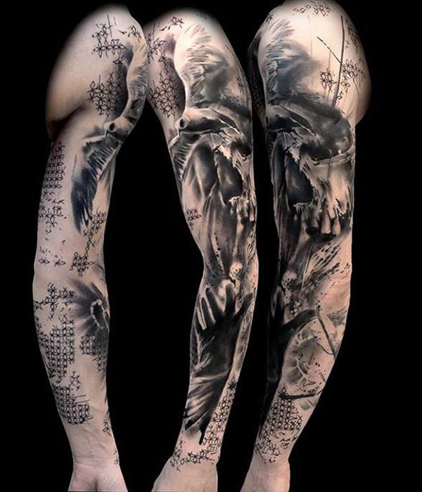 Cool bird full arm tattoo