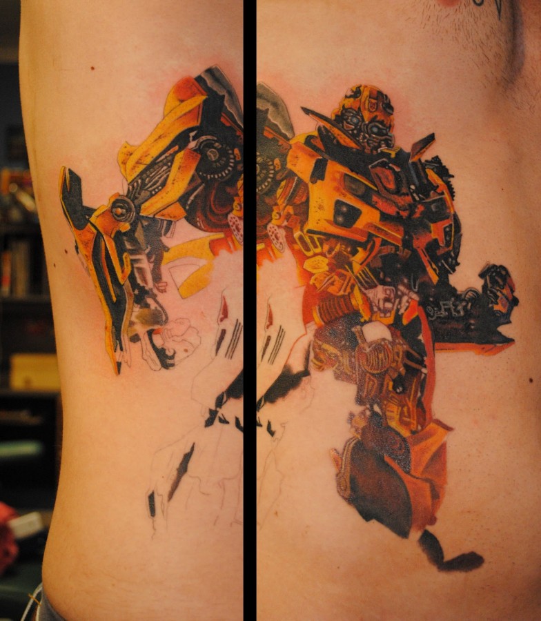 Cool bumblebee side tattoo