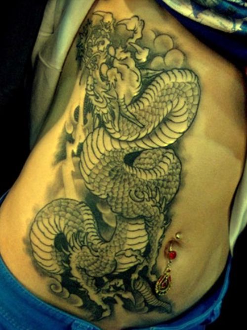 Cool dragon stomach tattoo