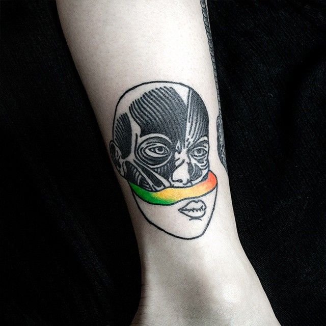 Cool face tattoo by Dase Roman Sherbakov