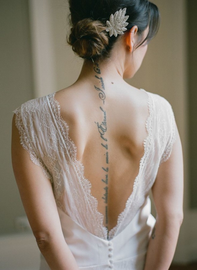Cool girl back bride tattoo