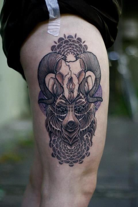 Cool goat skull leg tattoo - | TattooMagz › Tattoo Designs / Ink Works ...