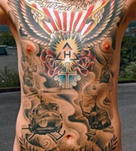 Cool helicopter body tattoo
