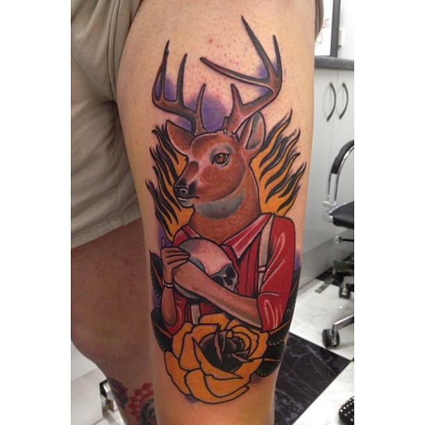 Cool human deer tattoo by Dan Molloy