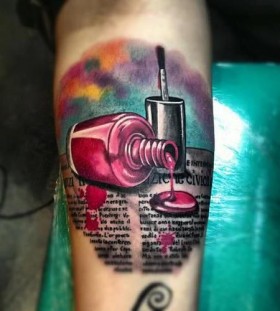 Cool pink nail bottle tattoo