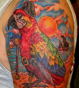 Cool pirate parrot tattoo