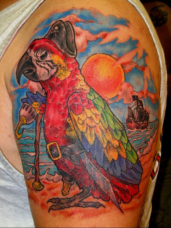 Cool pirate parrot tattoo