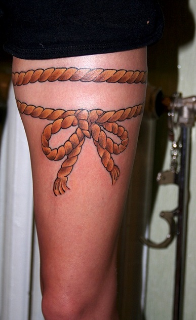 Cool rope knot leg tattoo