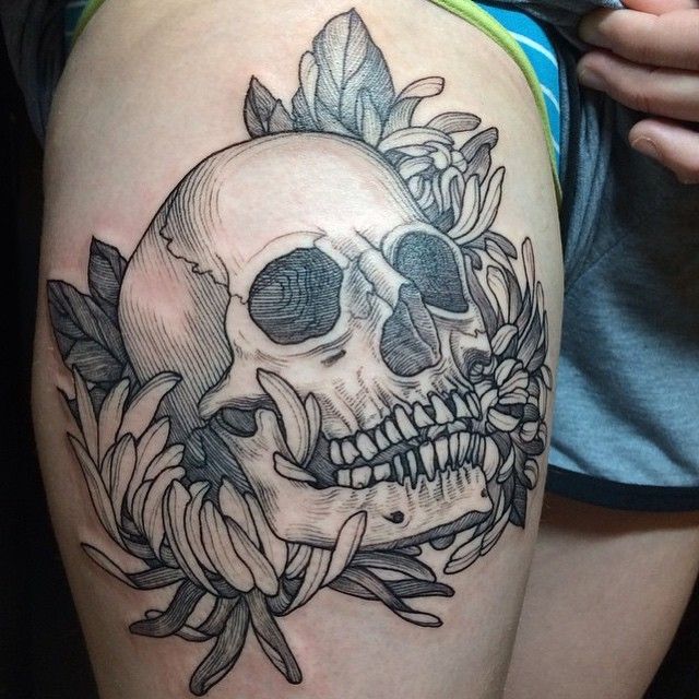 Cool skull tattoo by Rachel Hauer