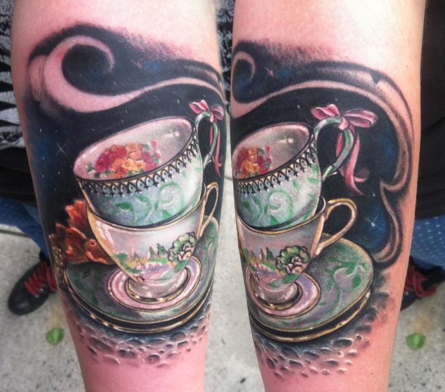 Cool teacups leg tattoo