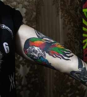 Crazy eating man tattoo by Dase Roman Sherbakov