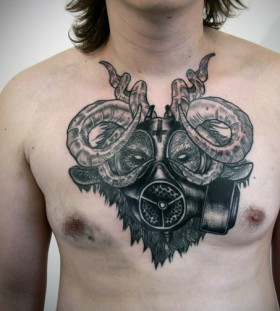 Creative goat with mask tattoo