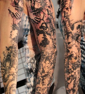 Creepy full arm tattoo design