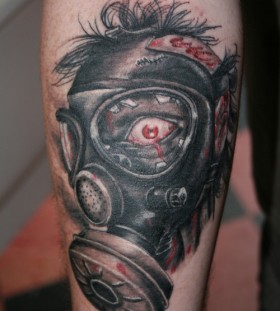 Creepy gas mask tattoo