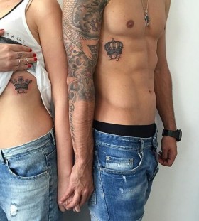 Crown ribcage couple tattoo