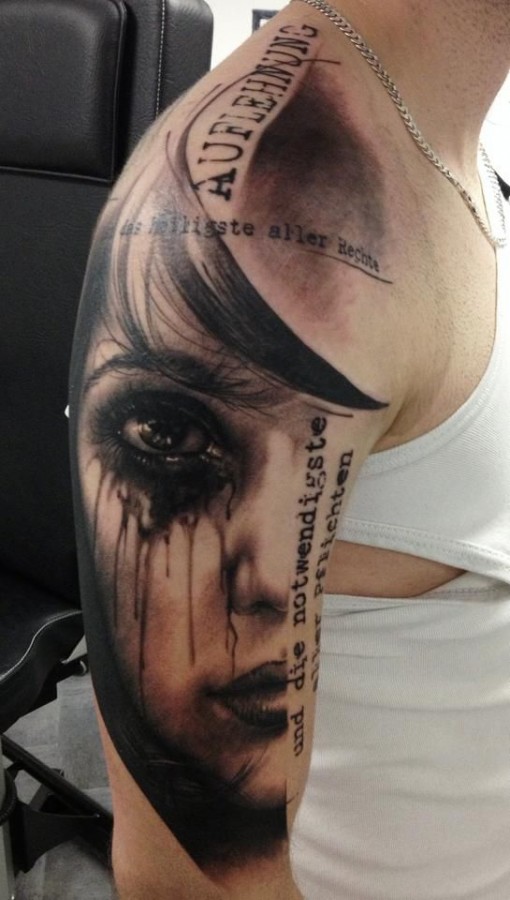 Crying girl tattoo by Florian Karg