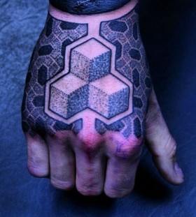 Cube hand tattoo by Gerhard Wiesbeck