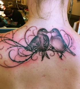 Cute birds back tattoo by Alice Kendall