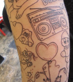Cute boombox and pets tattoo