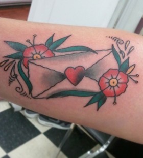 Cute envelope and flowers tattoo