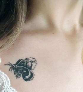 Cute moth collarbone tattoo