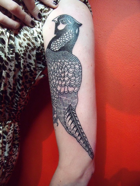 Cute pheasant arm tattoo