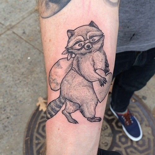Cute raccoon tattoo by Rachel Hauer