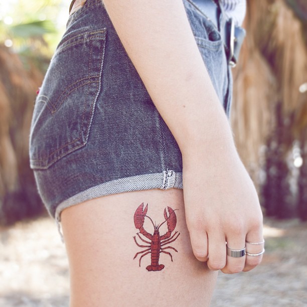 Cute small lobster tattoo