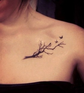 Cute tree branch and birds tattoo