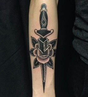 Dagger in a rose tattoo
