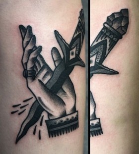 Dagger in hand tattoo by Philip Yarnell