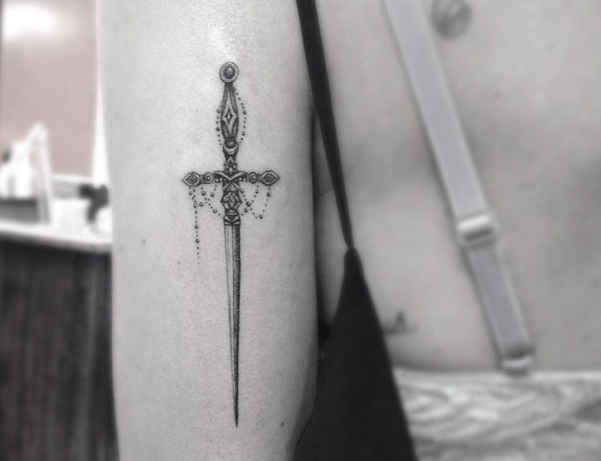 Dagger tattoo by Dr Woo