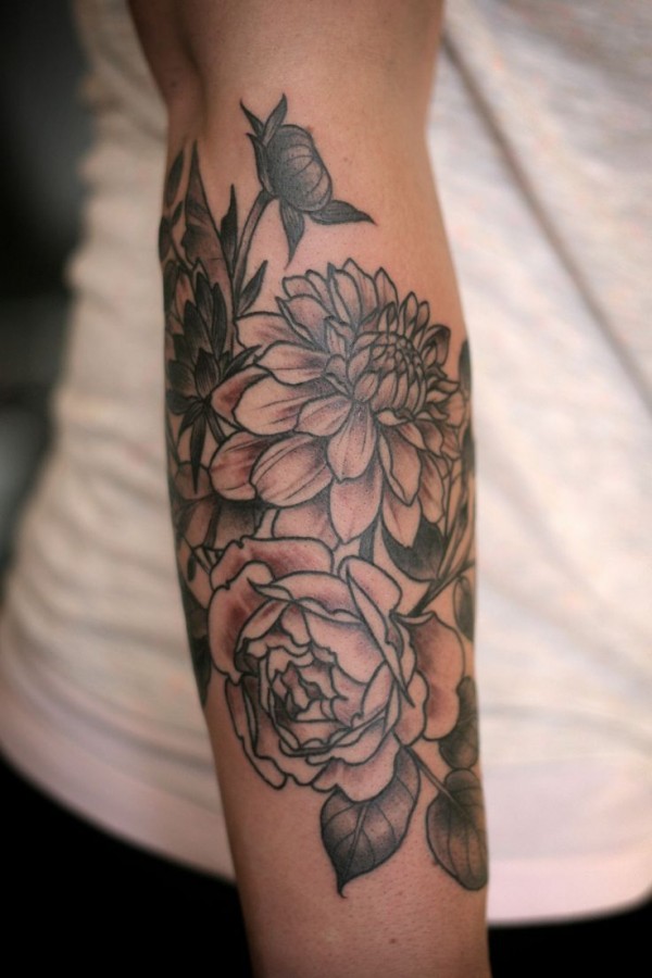 Dahlia and rose tattoo