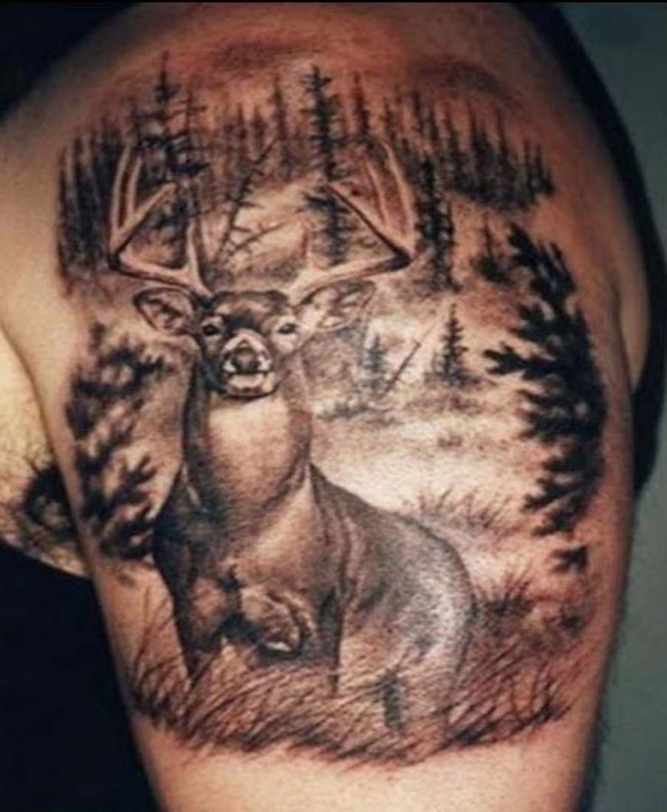 Deer and forest arm tattoo