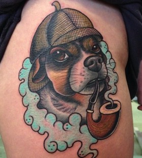 Detective dog tattoo by Clare Hampshire